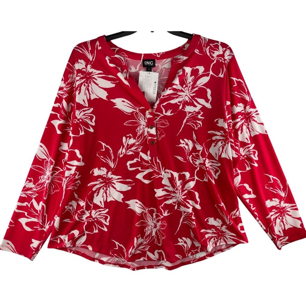 I.N.C.  Womens 2X Core Knits Freya Blooms Long Sleeve Top Pink & White Floral